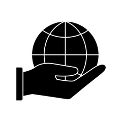 Poster - Global sphere on hand silhouette style icon design, Communication internet and connectivity theme Vector illustration