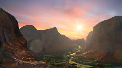 Wall Mural - life on ancient Mars, liquid water and thriving lifeforms in early Mars landscape 