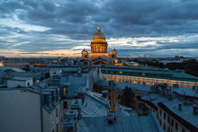 Night Cityscape Of Saint Petersburg With Saint Isaac's Cathedral