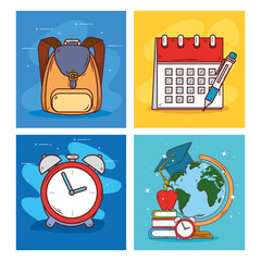 Sticker - set scenes, with supplies education vector illustration design