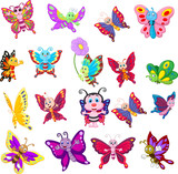 Fototapeta Motyle - Cartoon collection of butterfly on white background