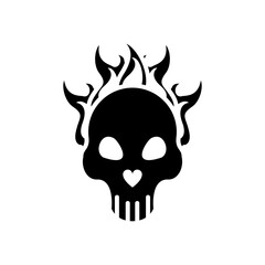 Sticker - skull head on fire silhouette style icon