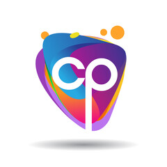 Poster - Letter CP logo with colorful splash background, letter combination logo design for creative industry, web, business and company.