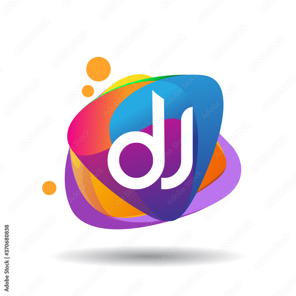 Letter DJ logo with colorful splash background, letter combination logo ...