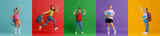 Fototapeta  - Kids with backpacks on colorful background