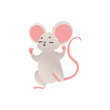 Cute Baby Mouse Dancing Or Jumping For Joy, Flat Vector Illustration Isolated.