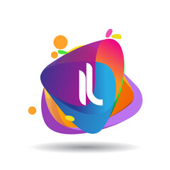 Letter IL logo with colorful splash background, letter combination logo design for creative industry, web, business and company.