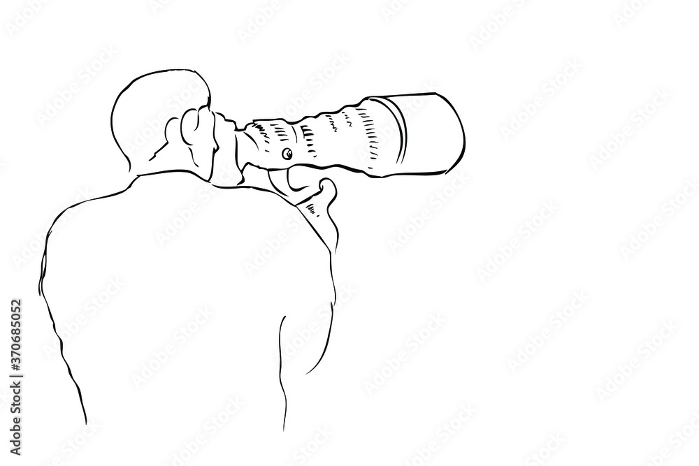 Photographer Basic Draw Man Photographer Take a Picture, using dlsr Camera , tele lens ...