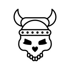 Sticker - skull head with horned helmet line style icon