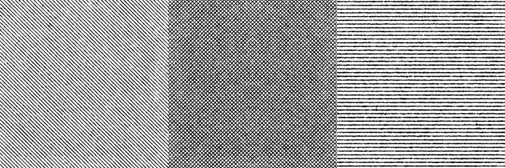 Set of three black and white vector seamless textures. Striped patterns. EPS 10