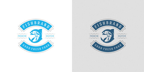 Seafood logo or sign vector illustration fish market and restaurant emblem template design tuna fish silhouette