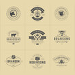 Butcher shop logos set vector illustration good for farm or restaurant badges with animals and meat silhouettes
