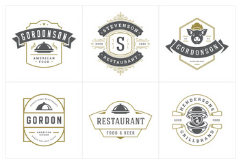 Wall Mural - Restaurant logos templates set vector illustration good for menu labels and cafe badges