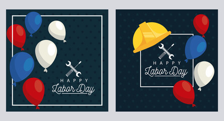 Wall Mural - happy labor day celebration with helmet and balloons helium floating