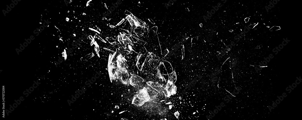 Broken glass on the black bachground. Isolated realistic cracked glass effect	 - obrazy, fototapety, plakaty 