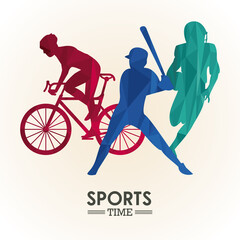 Canvas Print - sports time poster with colors athletes silhouettes