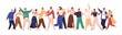 © Good Studio - Crowd of happy diverse hugging people. Concept of friendship day, unity. Celebration or congratulation of multiracial students or friends. Hugs flat vector cartoon illustration isolated on white