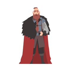 Sticker - Strong Viking, Male Scandinavian Warrior Character in Traditional Clothes Vector Illustration