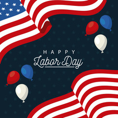 Wall Mural - happy labor day celebration with usa flag and balloons helium