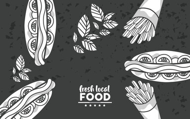 Wall Mural - fresh local food lettering drawing in background black