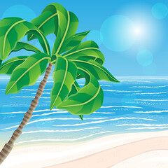 Wall Mural - Illustration with beautiful tropical beach and palm tree.
