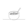 Continuous line drawing of a bowl of milk cereal breakfast. Single line concept of healthy food. Vector illustration
