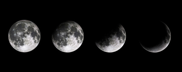 Wall Mural - moon phases on black baclground. lunar phases of earth satelite. half moon, quarter and full moon.