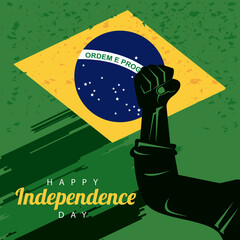 Poster - brazil happy independece day celebration with flag and hand fist