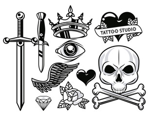 Sticker - set of monochrome tattoos studio graphics