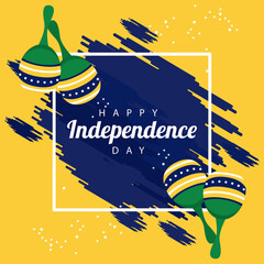 brazil happy independece day celebration with flag and maracas square frame