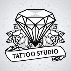 Sticker - luxury diamond with roses flowers tattoo studio graphic