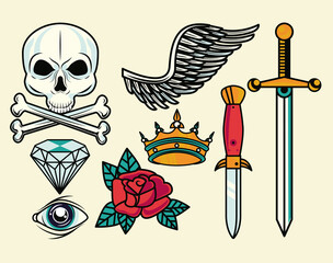 Sticker - set of colorfull tattoos studio graphics