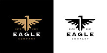 Eagle Crest Logo Icon Template Design. Concept Gold Bird Insignia Business Emblem. Premium Company Brand Identity Hawk Symbol. Heraldic Falcon In Flight Badge. Vector Illustration.