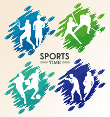 Wall Mural - sports time poster with athletes figures silhouettes painted