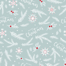 Cute Hand Drawn Seamless Pattern With Candles, Branches And Christmas Decoration - X Mas Background, Great For Textiles, Banners, Wallpapers - Vector Design
