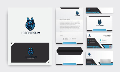 head wolf logo with modern stationery design