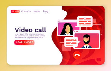 Wall Mural - Video call mobile chat, concept people talk, web banner app. Vector