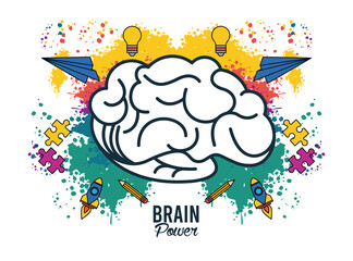 brain power with colors splash and set icons