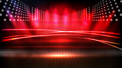 abstract futuristic background of red empty stage arena stadium spotlgiht stage background