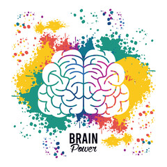 Wall Mural - brain power template with set paint colors splash