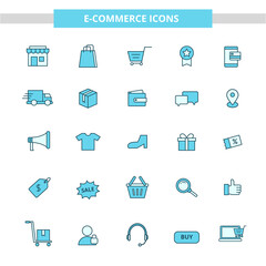 Canvas Print - E-commerce icons collection draw in filled line design isolated on white background. Business and online shopping related icons 