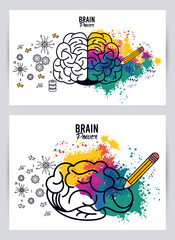 Wall Mural - brains power templates with colors splash and pencil