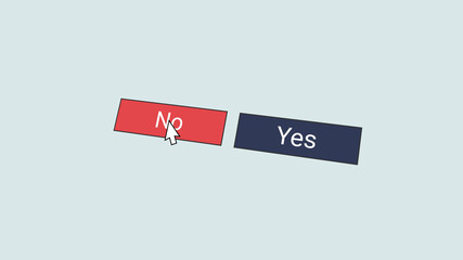 Clicking No button on a computer. Mouse pointer selecting 