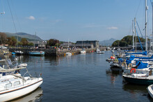 Porthmadog And Surrounding Beaches, Marina With Lots Of Yachts And Boats At High Tide. North Wales