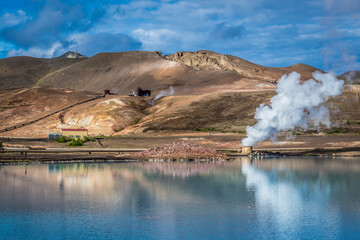 Poster - Blue lake in Myvatn Geothermal Area in Reykjahlid town, Iceland