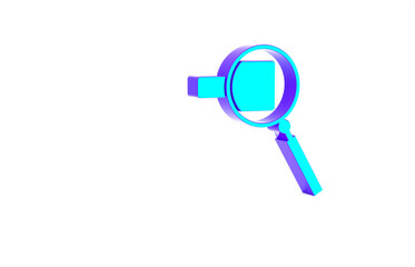 Poster - Turquoise Magnifying glass icon isolated on white background. Search, focus, zoom, business symbol. Minimalism concept. 3d illustration 3D render.