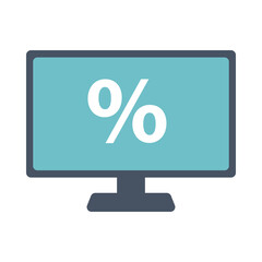 Sticker - computer desktop with percent symbol flat style icon