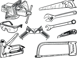 Hand Tools collection
Hand drawn tool kit, set of instruments
