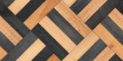 Wall Mural - Wood texture background. Rough seamless parquet floor with square pattern. Oak wood planks.