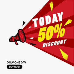 Wall Mural - Sale banner template with megaphone. Discount promotion vector layout. Eps 10 vector